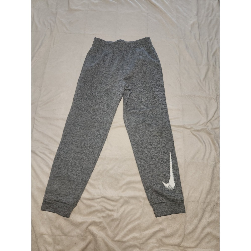 Nike Therma-FIT Big Kids Heather Grey Fleece Joggers Sweatpants Swoosh Youth L